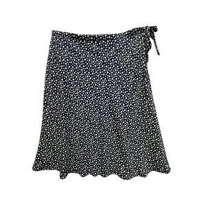 Liz Claiborne Womens Faux Wrap Skirt Size 14P Black White Polka Dot Casual Tie